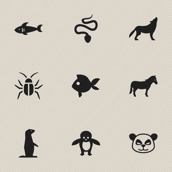 Set de 9 iconos de la naturaleza editables. Incluye símbolos como pingüino, oso, tiburón y más. Puede ser utilizado para el diseño de la tela, móvil, interfaz de usuario e infografía . — Vector de stock