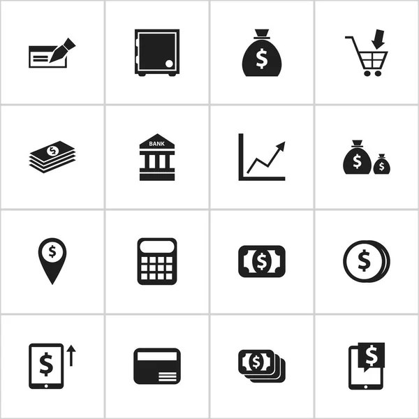 Sada 16 upravitelné finanční ikon. Obsahuje symboly dolary, měna, plat a další. Lze použít pro webové, mobilní, Ui a infografika Design. — Stockový vektor