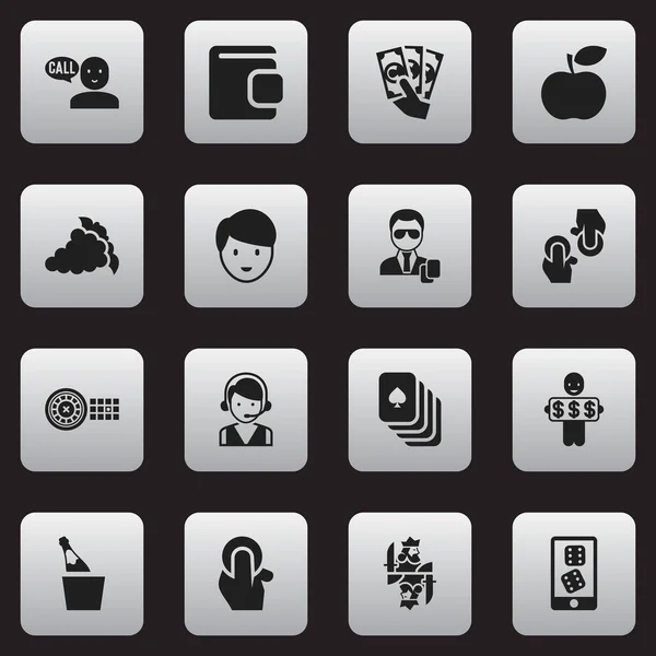 Set di 16 icone del casinò modificabili. Include simboli come il gioco mobile, Merlot, Call Center e altro ancora. Può essere utilizzato per la progettazione web, mobile, UI e infografica . — Vettoriale Stock
