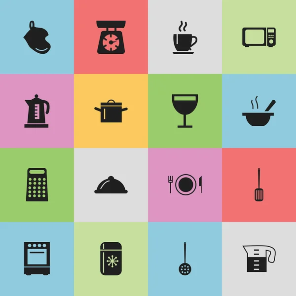 Conjunto de 16 ícones editáveis do restaurante. Inclui símbolos como ralador, chaleira, jarro de água e muito mais. Pode ser usado para Web, Mobile, UI e design infográfico . — Vetor de Stock