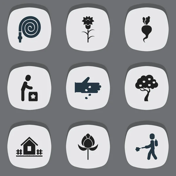 Set de 9 iconos de jardín editables. Incluye símbolos tales como aerosol de la planta, labrador, flor y más. Puede ser utilizado para el diseño de la tela, móvil, interfaz de usuario e infografía . — Archivo Imágenes Vectoriales