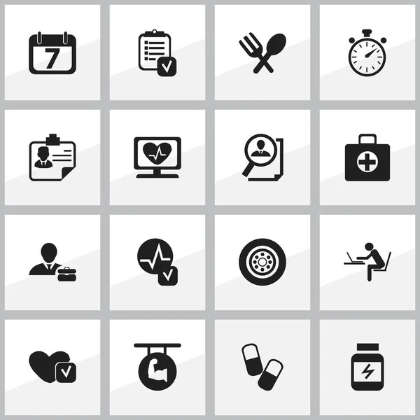 Conjunto de 16 iconos mixtos editables. Incluye símbolos como bíceps, cuestionario, identificación y más. Puede ser utilizado para el diseño de la tela, móvil, interfaz de usuario e infografía . — Vector de stock
