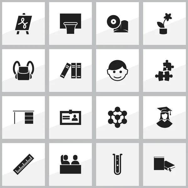 Ensemble de 16 icônes universitaires modifiables. Comprend des symboles tels que cartable, cartouche droite, étagère et plus encore. Peut être utilisé pour le Web, mobile, interface utilisateur et infographie . — Image vectorielle