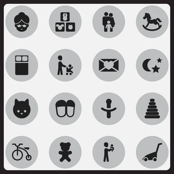 Conjunto de 16 ícones de pessoas editáveis. Inclui símbolos como avó, brinquedo, neto. Pode ser usado para Web, Mobile, UI e design infográfico . — Vetor de Stock