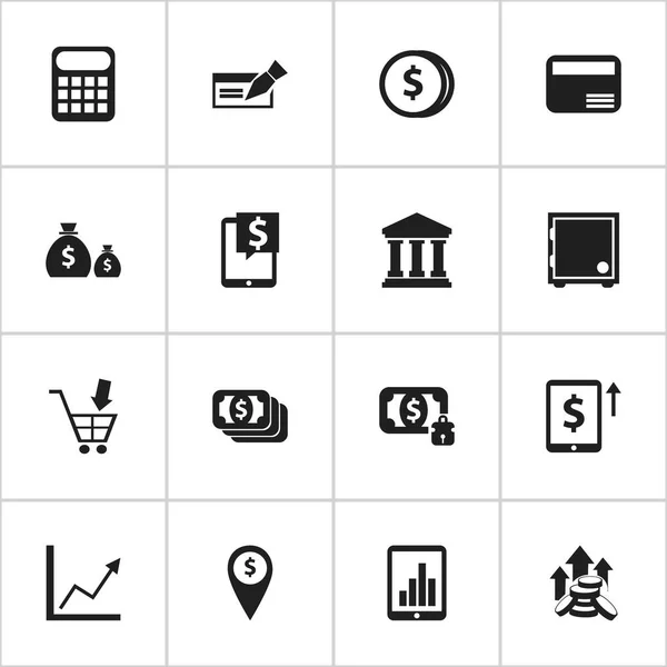 Sada 16 upravitelné investic ikon. Obsahuje symboly, jako například mince zvýšit, nakupování kára, babek a další. Lze použít pro webové, mobilní, Ui a infografika Design. — Stockový vektor
