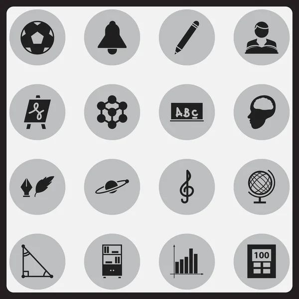 Conjunto de 16 iconos educativos editables. Incluye símbolos como el gráfico, el estudio del niño, la molécula y más. Puede ser utilizado para el diseño de la tela, móvil, interfaz de usuario e infografía . — Archivo Imágenes Vectoriales