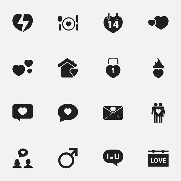 Набір з 16 редаговані пристрасть іконок. Включає в себе символи, такі як день Святого Валентина, банер, дорогі і багато іншого. Може використовуватися для веб, мобільні, призначеного для користувача інтерфейсу і інфографіки дизайн. — стоковий вектор