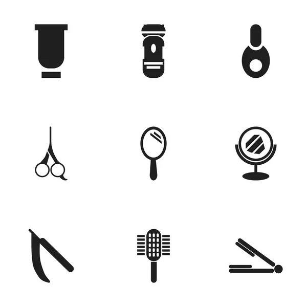 Set van 9 bewerkbare Haarstylist iconen. Bevat symbolen zoals Vial, Blade, scheren en meer. Kan worden gebruikt voor Web, Mobile, Ui en Infographic Design. — Stockvector