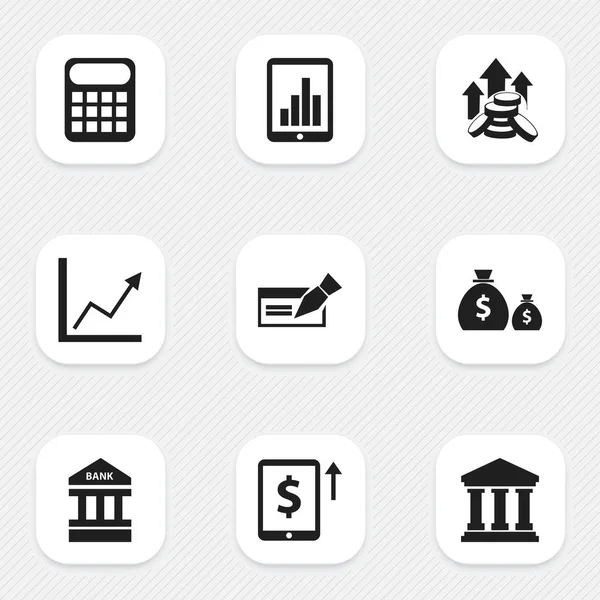 Sada 9 upravitelné investic ikon. Obsahuje symboly peníze růst, výpočtu stroj, bankovky a další. Lze použít pro webové, mobilní, Ui a infografika Design. — Stockový vektor