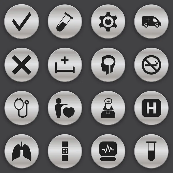 Conjunto de 16 iconos de salud editables. Incluye símbolos como pulso, tubo de prueba, sin verificación y más. Puede ser utilizado para el diseño de la tela, móvil, interfaz de usuario e infografía . — Archivo Imágenes Vectoriales