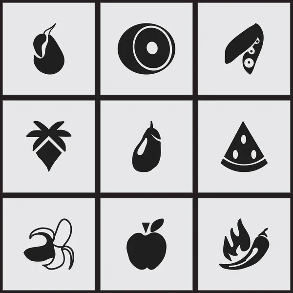 Σύνολο 9 επεξεργάσιμο φρούτα εικονίδια. Περιλαμβάνει σύμβολα όπως αβοκάντο, πάπρικα, φοίνικες και άλλα. Μπορεί να χρησιμοποιηθεί για Web, Mobile, Ui και σχεδίασης γραφήματος. — Διανυσματικό Αρχείο