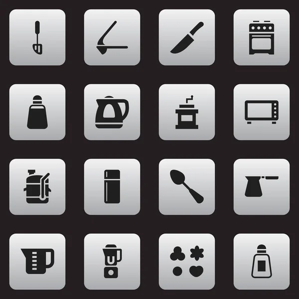 Zestaw 16 ikon można edytować posiłek. Zawiera symbole, takie jak Szlifierka Mocha, papryka, piec i więcej. Mogą być używane dla sieci Web, mobilnych, interfejsu użytkownika i Infographic Design. — Wektor stockowy