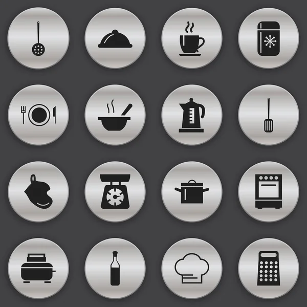 Ensemble de 16 icônes de cuisson modifiables. Comprend des symboles tels que bol, bière, passoire et plus. Peut être utilisé pour le Web, mobile, interface utilisateur et infographie . — Image vectorielle
