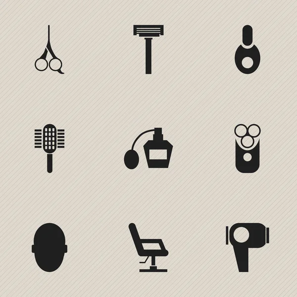 Set van 9 bewerkbare Kapper iconen. Bevat symbolen zoals hersenen, elleboog stoel, Cutter apparatuur en meer. Kan worden gebruikt voor Web, Mobile, Ui en Infographic Design. — Stockvector