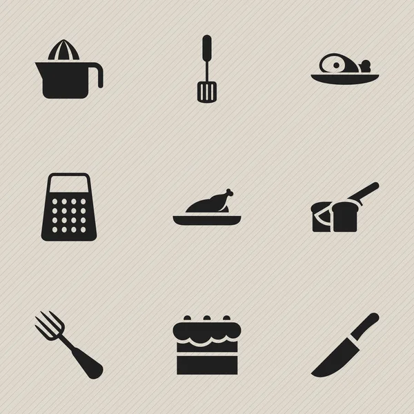 Set di 9 icone del pasto modificabili. Include simboli come argenteria, pollo fritto, carne e altro ancora. Può essere utilizzato per la progettazione web, mobile, UI e infografica . — Vettoriale Stock