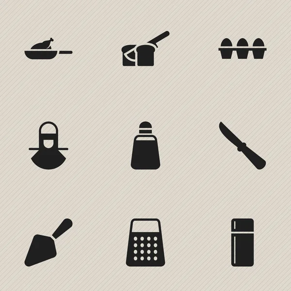 Набор из 9 значков повара. Includes Symbols such as Food Shovel, Egg Carton, Bakery and More. Can be used for Web, Mobile, UI and Infographic Design . — стоковый вектор