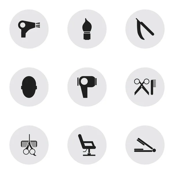 Set Of 9 Editable Hairstylist Icons. Includes Symbols Such As Hair Drier, Take The Hair Dryer, Blade And More. Can Be Used For Web, Mobile, UI And Infographic Design. — Stock Vector