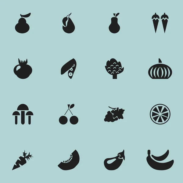 Set de 16 Postres Editable Iconos. Incluye símbolos como el chile, la vid, la fruta de la selva y más. Puede ser utilizado para el diseño de la tela, móvil, interfaz de usuario e infografía . — Vector de stock