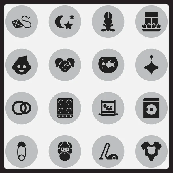 Conjunto de 16 ícones editáveis da família. Inclui símbolos como filha, avô, fogão. Pode ser usado para Web, Mobile, UI e design infográfico . — Vetor de Stock