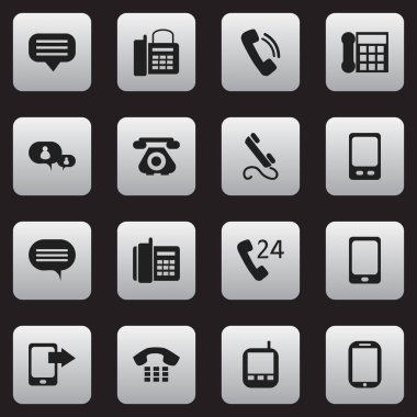 16 düzenlenebilir telefon simgeler kümesi. Telefon, telsiz, Office telefon ve daha fazlası gibi simgeler içerir. Web, mobil, UI ve Infographic tasarımı için kullanılabilir.