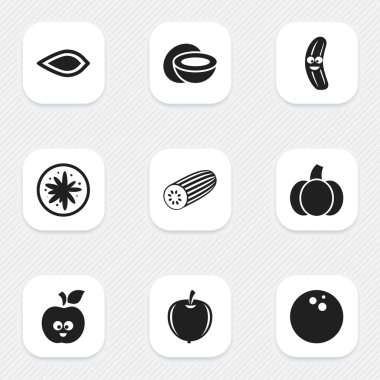 9 düzenlenebilir sebze simgeler kümesi. Kabak, komik Apple, Cokernut ve daha fazlası gibi simgeler içerir. Web, mobil, UI ve Infographic tasarımı için kullanılabilir.