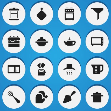 16 düzenlenebilir gıda simgeler kümesi. Sembolleri filtre uygulama gibi tencere, çaydanlık ve daha fazlasını içerir. Web, mobil, UI ve Infographic tasarımı için kullanılabilir.