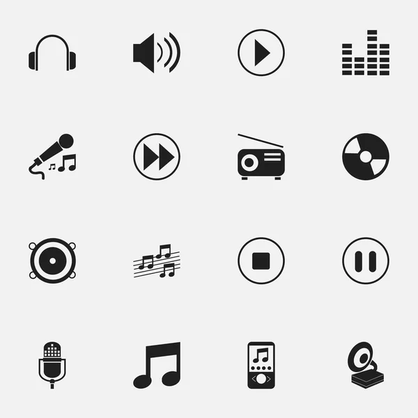 Conjunto de 16 iconos Mp3 editables. Incluye símbolos como Start Audio, Music Phone, Media Fm y más. Puede ser utilizado para el diseño de la tela, móvil, interfaz de usuario e infografía . — Archivo Imágenes Vectoriales