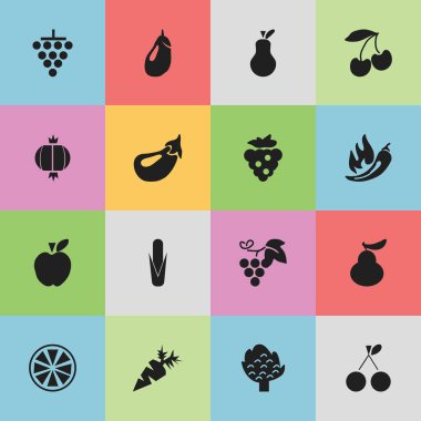 16 düzenlenebilir meyve simgeler kümesi. Vişne, Jonagold, Düşes ve daha fazlası gibi simgeler içerir. Web, mobil, UI ve Infographic tasarımı için kullanılabilir.