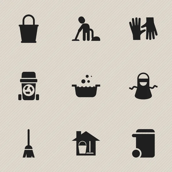 Set de 9 iconos de higiene editables. Incluye símbolos como bañera, guantelete, cubo con fregona y más. Puede ser utilizado para el diseño de la tela, móvil, interfaz de usuario e infografía . — Vector de stock