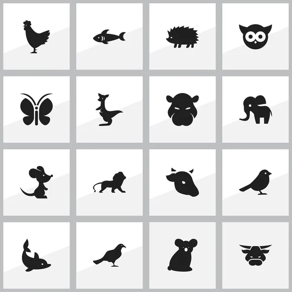 Set de 16 iconos de la naturaleza editables. Incluye símbolos como tiburón, buey, aves nocturnas y más. Puede ser utilizado para el diseño de la tela, móvil, interfaz de usuario e infografía . — Archivo Imágenes Vectoriales