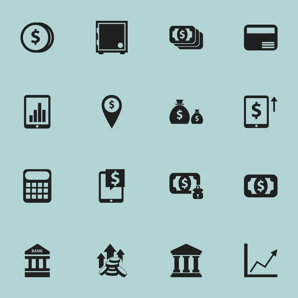 Sada 16 upravitelné investic ikon. Obsahuje symboly, například sloupcový graf, umístění banky, peníze a další. Lze použít pro webové, mobilní, Ui a infografika Design. — Stockový vektor