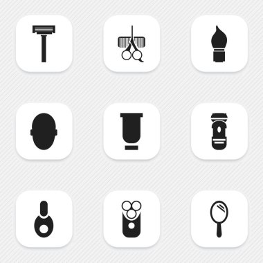 9 düzenlenebilir Kuaför simgeler kümesi. Bodur, kesici alet, beyin ve daha fazla gibi simgeler içerir. Web, mobil, UI ve Infographic tasarımı için kullanılabilir.