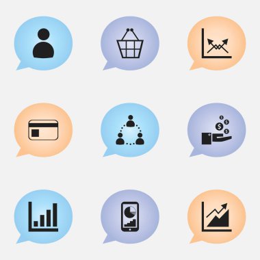 9 düzenlenebilir Hayatinizda simgeler kümesi. Ticaret çanta, şema ve daha fazla ilerleme gibi simgeler içerir. Web, mobil, UI ve Infographic tasarımı için kullanılabilir.