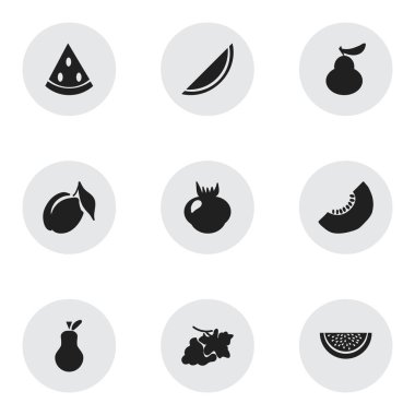 9 düzenlenebilir vejetaryen simgeler kümesi. Kavun dilimi, Papaya, düşeş ve daha fazlası gibi simgeler içerir. Web, mobil, UI ve Infographic tasarımı için kullanılabilir.