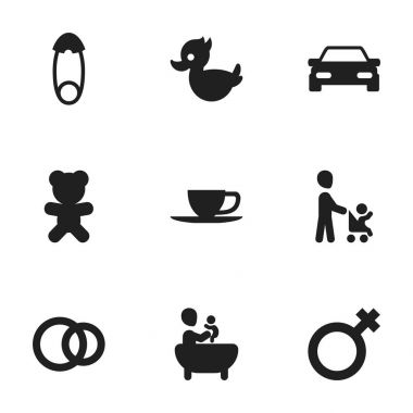 9 düzenlenebilir aile simgeler kümesi. Semboller içeren çay gibi kemerlerinizi bağlayın, küvet ve daha fazlası. Web, mobil, UI ve Infographic tasarımı için kullanılabilir.