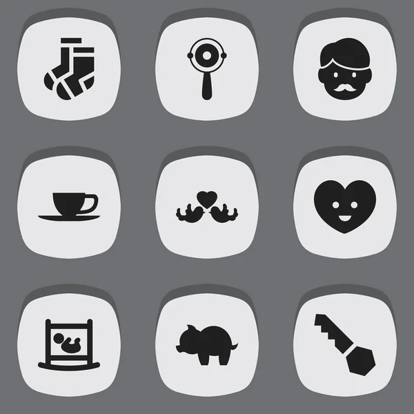 Set de 9 iconos familiares editables. Incluye símbolos como té, sonajero, cerradura y más. Puede ser utilizado para el diseño de la tela, móvil, interfaz de usuario e infografía . — Archivo Imágenes Vectoriales