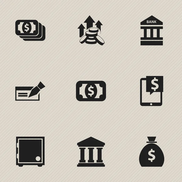 Sada 9 upravitelné finanční ikon. Obsahuje symboly, například bankovek, bašty, mince zvýšit a další. Lze použít pro webové, mobilní, Ui a infografika Design. — Stockový vektor