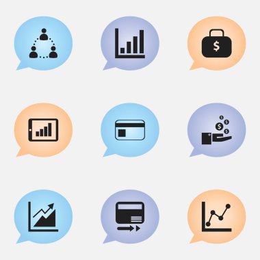 9 düzenlenebilir mantıksal simgeler kümesi. İlerleme, para çantasını, çubuk grafik ve daha fazlası gibi simgeler içerir. Web, mobil, UI ve Infographic tasarımı için kullanılabilir.