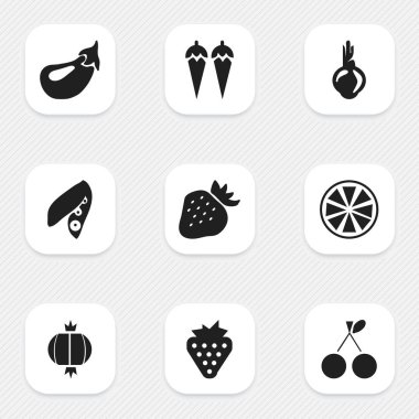 9 düzenlenebilir tatlı simgeler kümesi. Berry, Sativum, limon ve daha fazlası gibi simgeler içerir. Web, mobil, UI ve Infographic tasarımı için kullanılabilir.