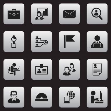 16 düzenlenebilir Office simgeler kümesi. Mektup, Profesör, flama ve daha fazlası gibi simgeler içerir. Web, mobil, UI ve Infographic tasarımı için kullanılabilir.