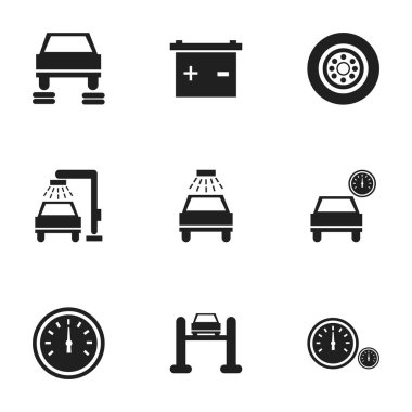 9 düzenlenebilir araç simgeler kümesi. Akümülatör, araba yıkanmak gibi hız ve daha fazla simgeleri içerir. Web, mobil, UI ve Infographic tasarımı için kullanılabilir.