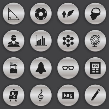 16 düzenlenebilir eğitim simgeler kümesi. Çizelgeleme, üçgen, Bell ve daha fazlası gibi simgeler içerir. Web, mobil, UI ve Infographic tasarımı için kullanılabilir.