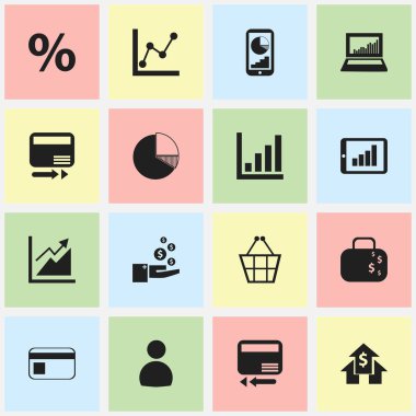 16 düzenlenebilir Analytics simgeler kümesi. Çubuk grafik, daire diyagram, grafik bilgi ve daha fazlası gibi simgeler içerir. Web, mobil, UI ve Infographic tasarımı için kullanılabilir.