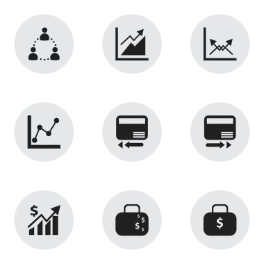 9 düzenlenebilir Analytics simgeler kümesi. Simgeleri gibi gelir, para çanta, kredi kartı ve daha fazlasını içerir. Web, mobil, UI ve Infographic tasarımı için kullanılabilir.