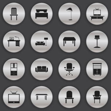 16 düzenlenebilir mobilyalar simgeler kümesi. İç, Tv, aydınlatma ve daha fazlası gibi simgeler içerir. Web, mobil, UI ve Infographic tasarımı için kullanılabilir.
