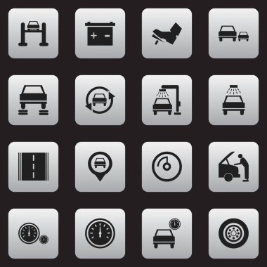 16 düzenlenebilir Rating simgeler kümesi. Lastik, Araba, Oto, daha fazla ayarlama yıkanmak gibi simgeleri içerir. Web, mobil, UI ve Infographic tasarımı için kullanılabilir.