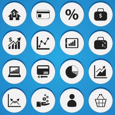 16 düzenlenebilir Hayatinizda simgeler kümesi. Yüzde, para çanta, banka ödeme ve daha fazlası gibi simgeler içerir. Web, mobil, UI ve Infographic tasarımı için kullanılabilir.