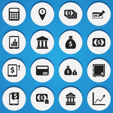 16 düzenlenebilir yatırım simgeler kümesi. Hazine, para kartı, Holdall ve daha fazlası gibi simgeler içerir. Web, mobil, UI ve Infographic tasarımı için kullanılabilir.