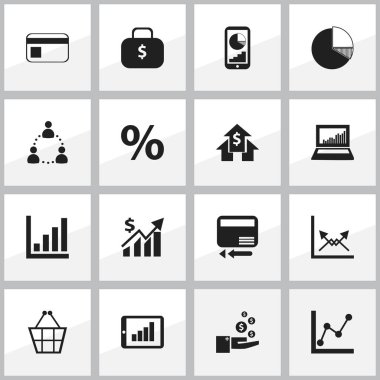 16 düzenlenebilir Hayatinizda simgeler kümesi. Para çantası, çanta, ekolayzer görüntü ve daha fazla ticaret gibi simgeler içerir. Web, mobil, UI ve Infographic tasarımı için kullanılabilir.