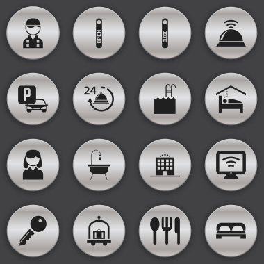 16 düzenlenebilir seyahat simgeler kümesi. Böyle erişim, engelini kaldırmak gibi Hostel, sembolleri içerir Hotel arabası ve daha fazlası. Web, mobil, UI ve Infographic tasarımı için kullanılabilir.